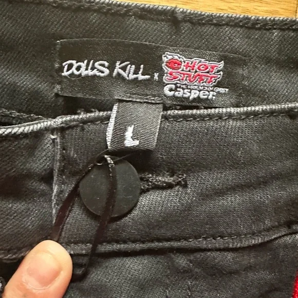 Dolls Kill Black and Red Flame Boot Cut Jeans - Picture 3 of 9